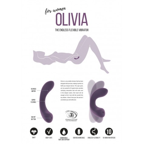 Фиолетовый гнущийся вибратор Olivia - 15,6 см.